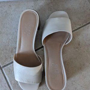 White Leather Franco Sarto Slide Block Heel Sandal